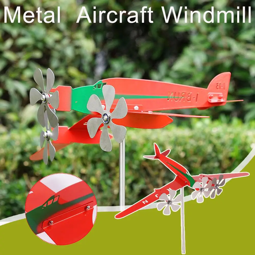 

3D Float Plane Weathervane Unique Metal Aircraft Windmill Wind Powered Wind Sculpture Airplane Wind Spinner For Roof Yard G B3S2