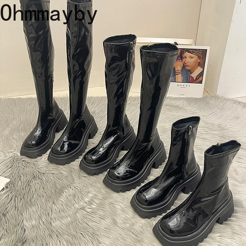 

Winter Thigh High Boots Fashion Side Zippers Square High Heel Long Boots 2023 Ladies Elegant Mordern Boots