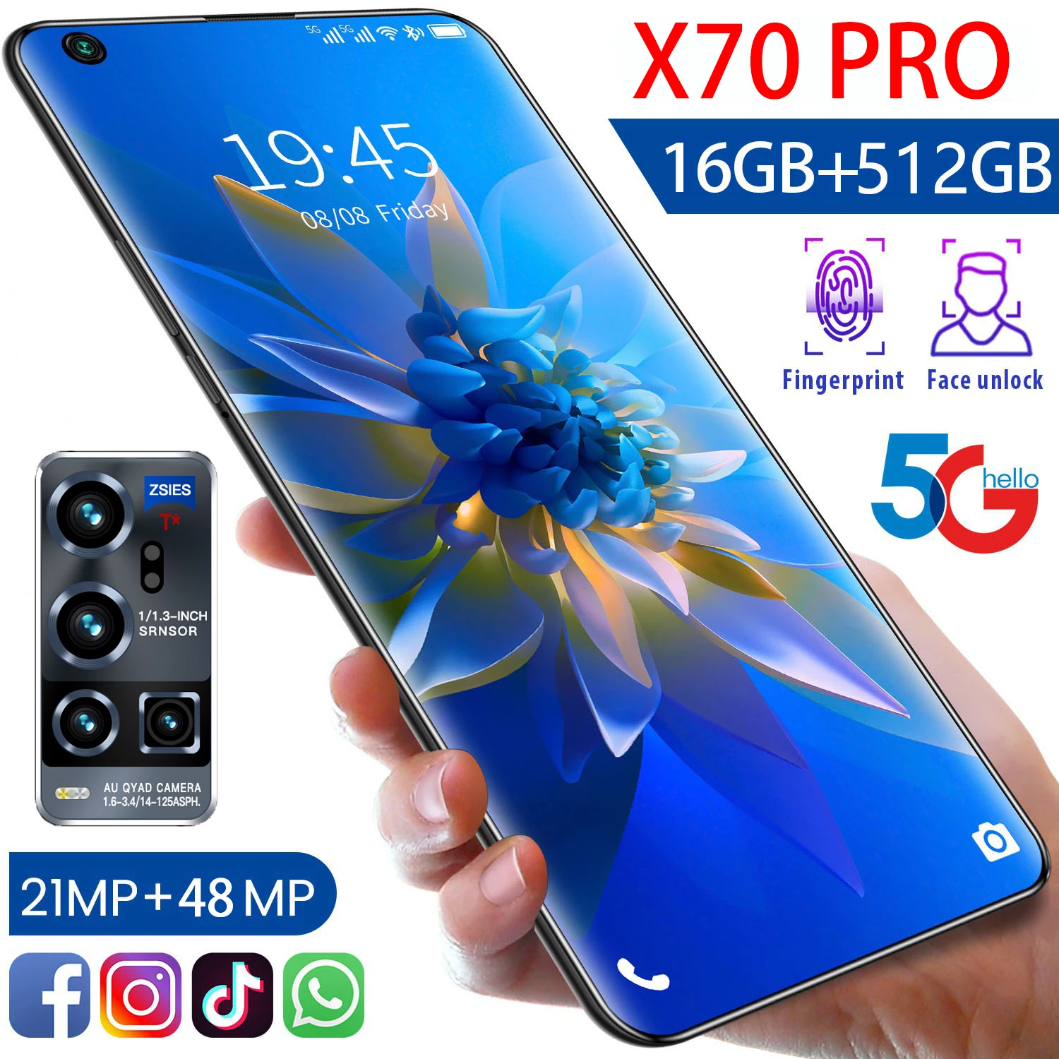 

2021 7.1inch X70 Pro Smartphone 5G 16GB+512GB 5600mAh Telefon 48MP Camera Unlocked Android 10.0 MTK 6799 Deca Core Mobile Phones