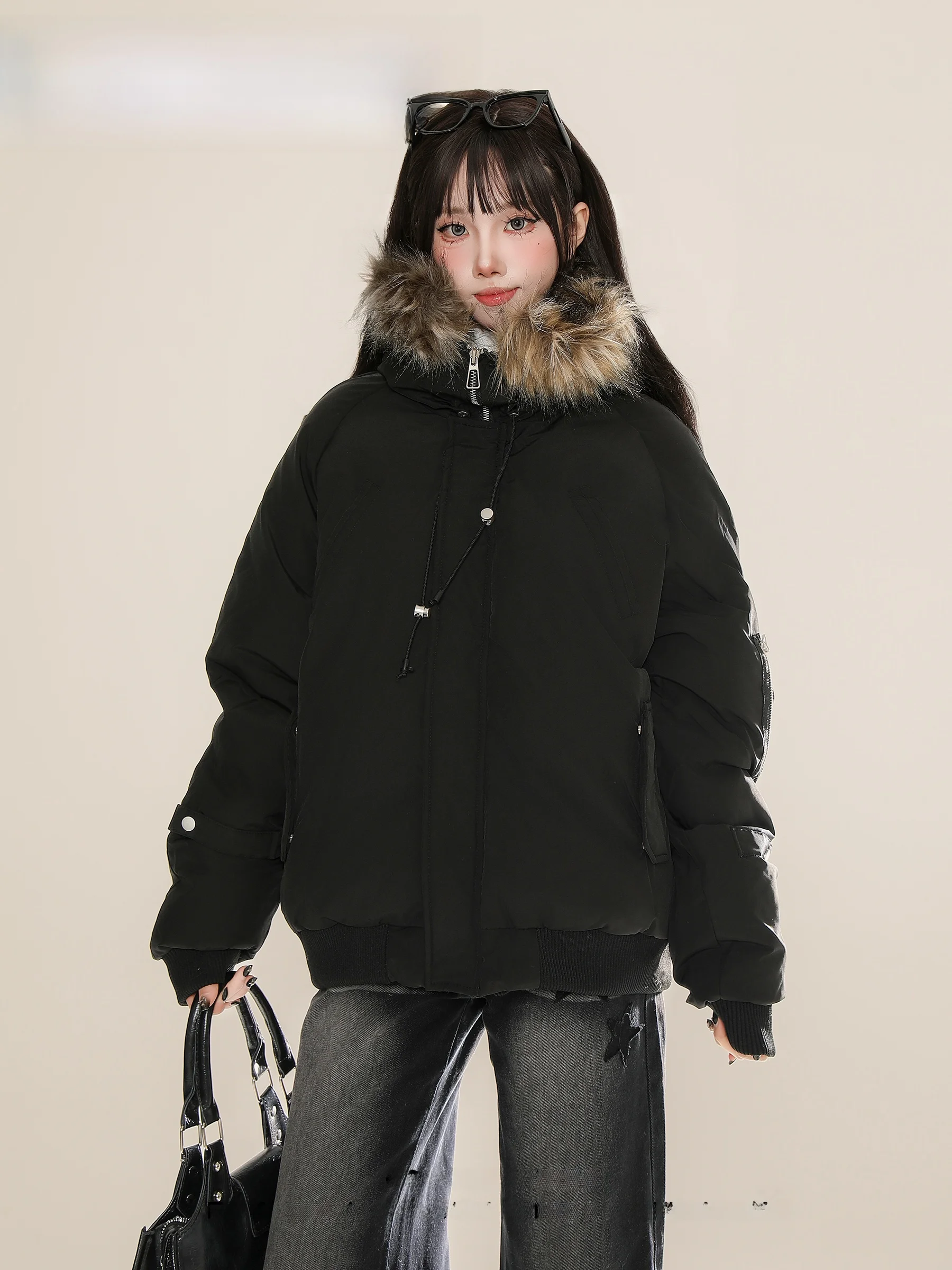 Xunxi утолщенная теплая парка с меховым воротником пальто хлопковой подкладкой