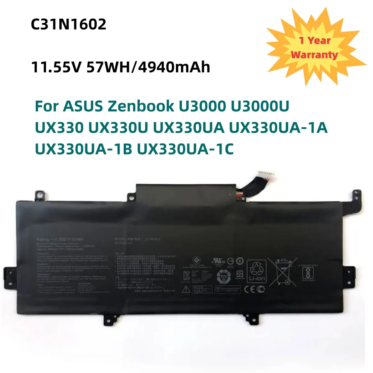Аккумулятор 11 55 в 57WH C31N1602 для ASUS Zenbook U3000 U3000U UX330 UX330U UX330UA UX330UA-1A UX330UA-1B 0B200-02090000