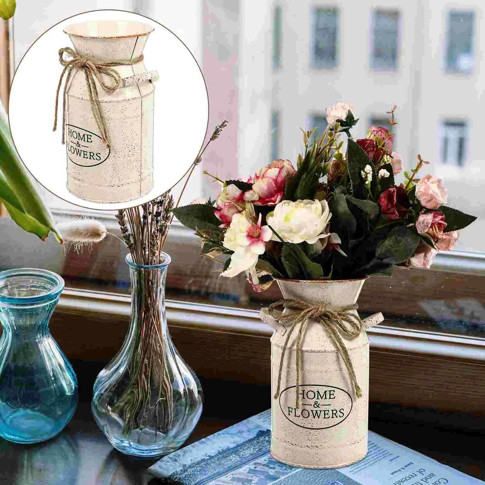 

Vase Flower Bucket Metal Farmhouse Can Jug Rustic French Galvanized Pitcher Planter Vases Shabby Chic Iron Country Dried Vintage