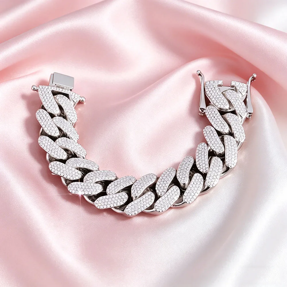 Фото HHIOK Custom 22-миллиметровое колье Cuban Link из латуни с кубическим цирконием 5А, блестящее, в стиле хип-хоп, мужское и женское ювелирное украшение, браслет №2