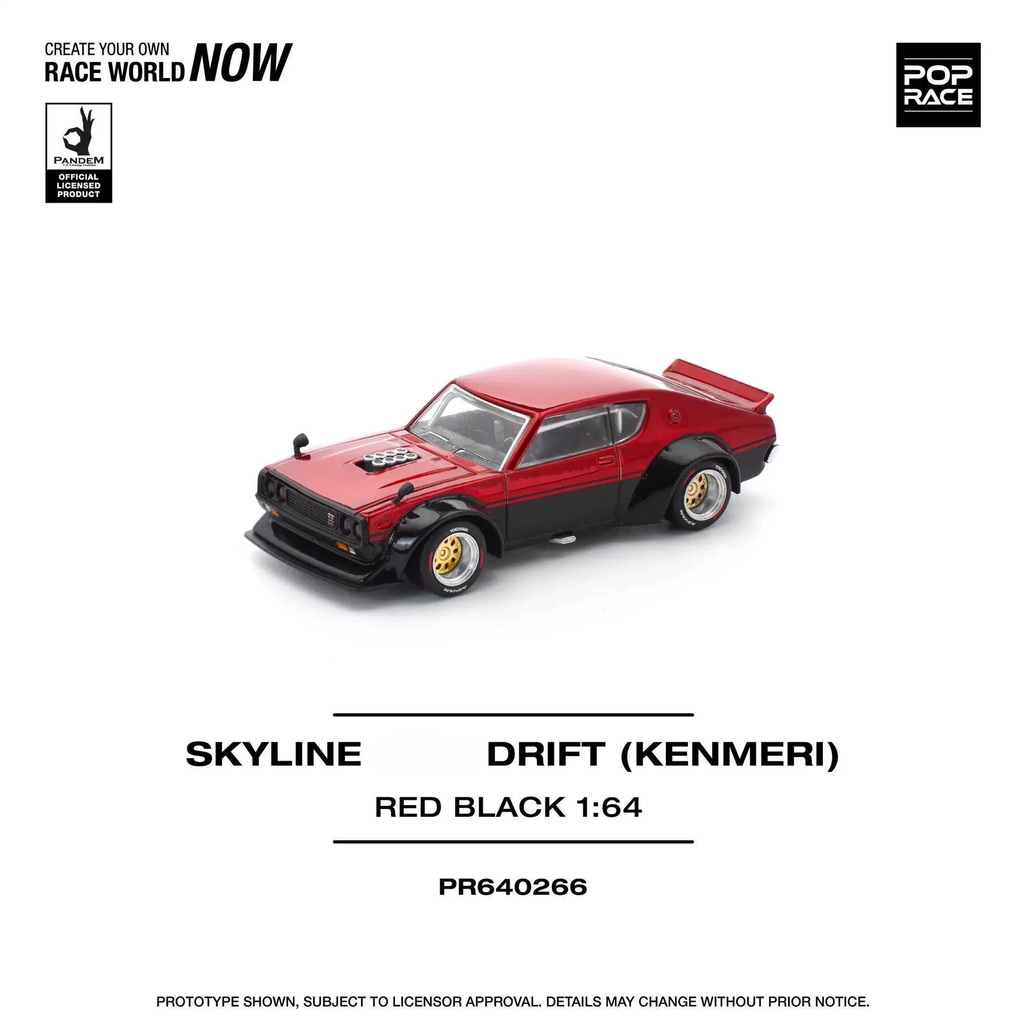 Фото Литая под давлением модель автомобиля Pop Race 1:64 KPGC110 Kenmeri V8 Drift BlackRed №1