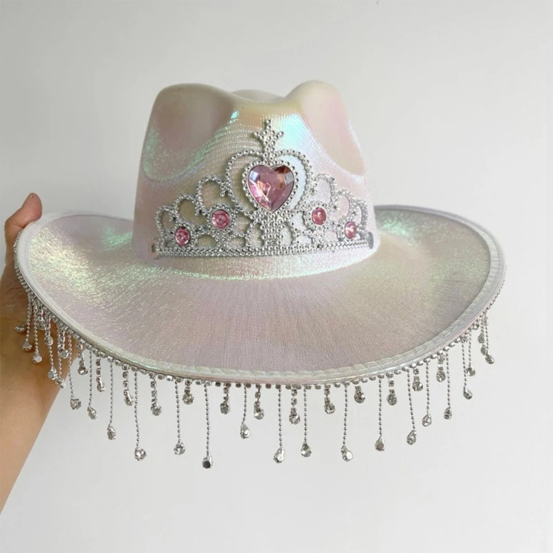 

Woman Dangle Cowboy Hat with Pattern Summer Outdoor Bridal Fedoras Hat for Photoshoots Supplies