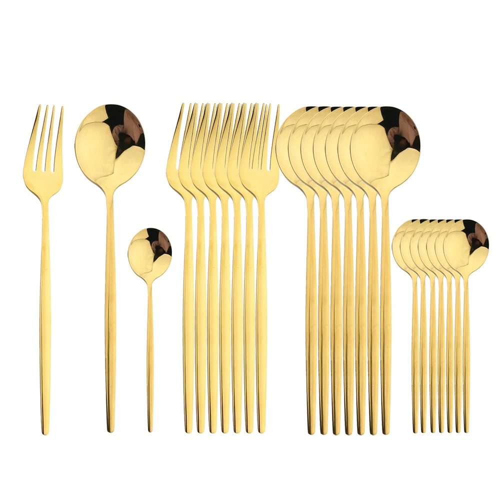 

24Pcs/Set Gold Cutlery Set Stainless Steel Tableware Dinnerware Spoon Forks Set Teaspoon Silverware Home Kitchen Flatware Shiny
