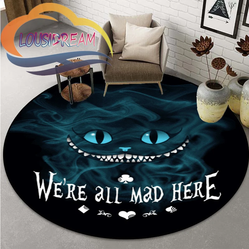 

Alice Cheshire Cat Round Child Cushion Bedroom Floor Mat Computer Chair Area Decoration Carpets Bed Room living room rug