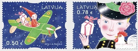 

2 PCS,Latvia Post Stamp,2016,Christmas Stamps,Real Original,High Quaility,Stamp Collection