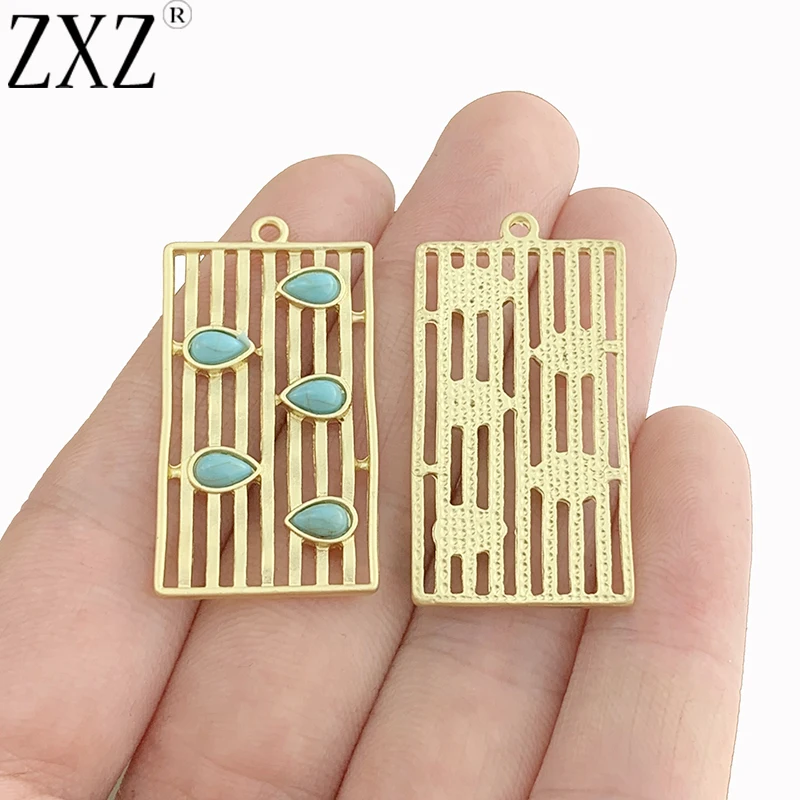 

ZXZ 5 шт. золотой тон филигранные прямоугольные подвески для серьги ожерелья DIY ювелирные изделия 20x37 мм