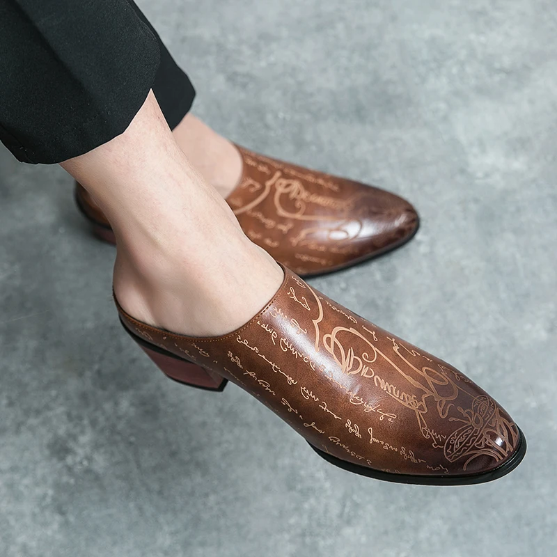 

New Brown Men Formal Shoes Loafers Slip-On Round Toe Thick with Black Mens Dress Shoes Free Shipping Size 38-46
