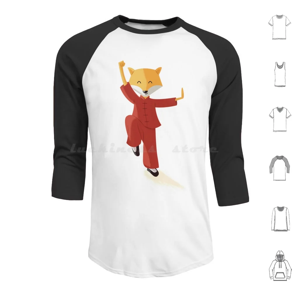 

Mr. Fox Knows Kung Fu Hoodie cotton Long Sleeve Cute Cartoon Fox Kung Fu Children Kids Red Animal Vector Doodle Idea