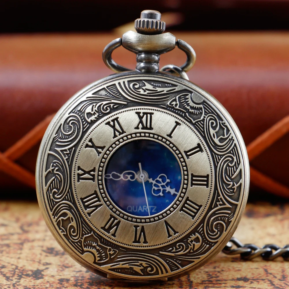 

Vintage Starry Sky Blue Roman Numerals Dial Pocket Watch Pendant Clock timepiece Gift For Male Kids CF1533