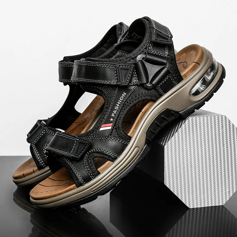 

Men's First Layer Cowhide Gladiator Roman Men's Beach Sandals Cushion Soft Wading Shoes 2024 Summer Men's Sandals Leather