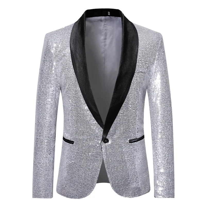 

Sequin Blazer Man One Button Suit Jacket Stylish Party Dinner Nightclub Jacket Coat Wedding Blazer Stage Clothes for Singers Men