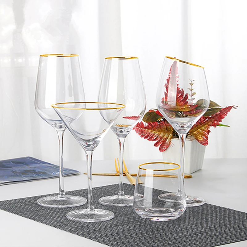 

New Golden Edge Ripple Champagne Wine Glass Colourful Transparent Lead Free Cocktail Glasses Crystal Whiskey Juice Drinking Cup
