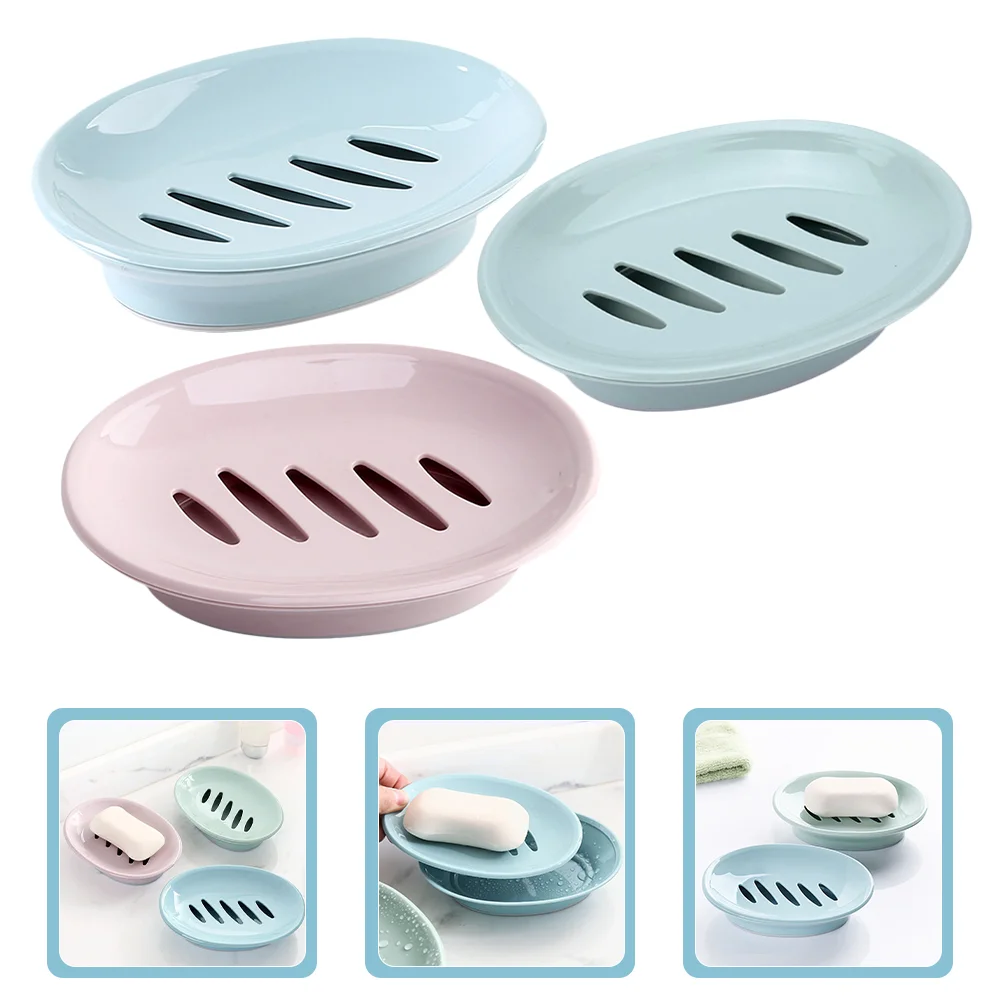 

3 Pcs Soap Drain Tray Case Portable Cover Holder Dish Plastic Rack Container Lid