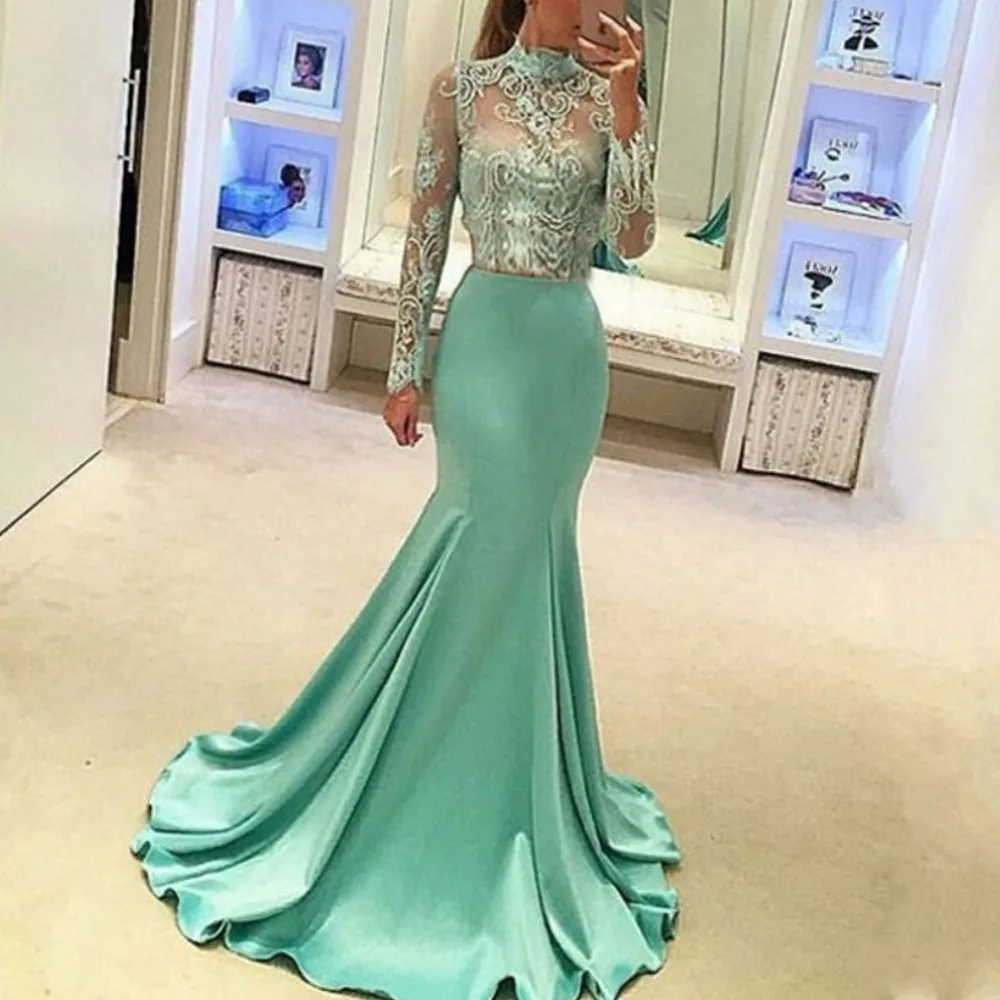 Купи Women Prom Party Celebrity Evening Dresses 2022 Long Sleeve Green Luxury Elegant Mermaid Gala Dress For Wedding Plus Size за 9,523 рублей в магазине AliExpress