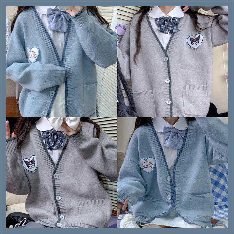 

Sanrioed Cinnamoroll Kuromi Cartoon Cute Japanese Style 2022 Autumn and Winter College Style Wild Coat Sweater Knitting Cardigan