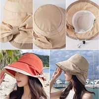 new summer women bow tie fashion wide large brim hat uv fisherman protector hat proof bucket cap hat beach outdoor u5n1