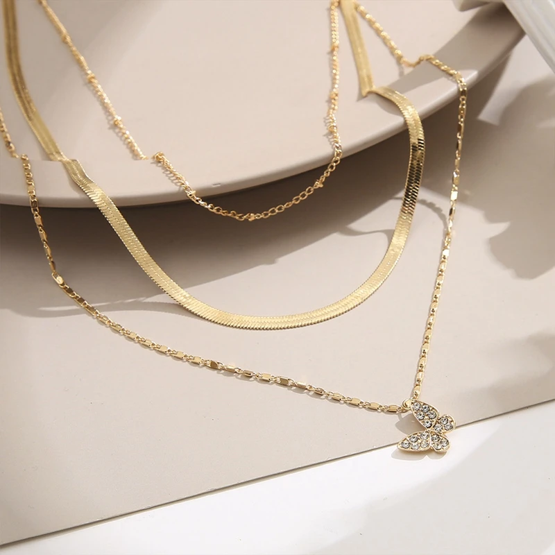 

New Fashion Cute Butterfly Moon Three Layers Chains Necklace for Women
