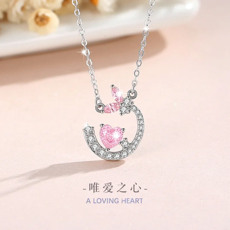 

A LOCING HEART 925Sterling Silver Women's Necklaces Fashion Versatile White Stone Decorative Collar Chain Valentine's Day Gift
