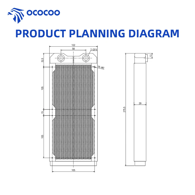 Медный радиатор OCOCOO 240 мм жидкого охлаждения толщина радиатора 2 9 см резьба G1/4 14