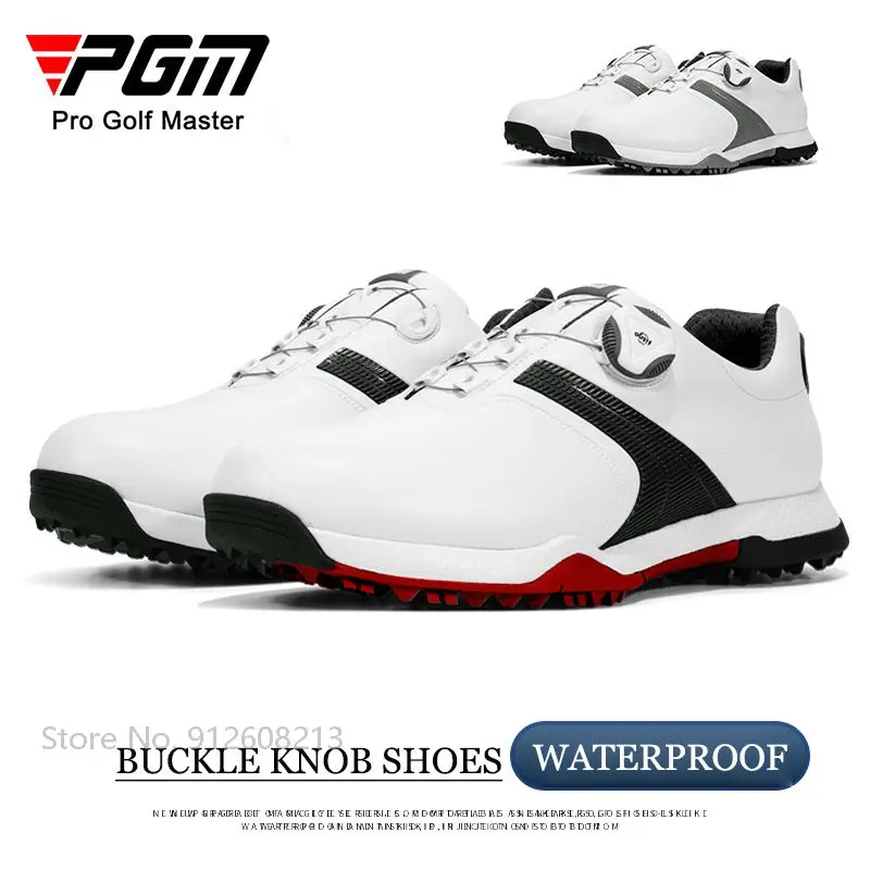 PGM Male Breathable Training Shoes Mens Waterproof Golf Shoes Rotating Buckle Golf Sports Sneakers Anti-slip Spikes Footwear
