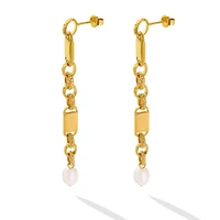 european and american new stainless steel earrings geometric fresh water pearl earrings headmade jewelry holiday gifts