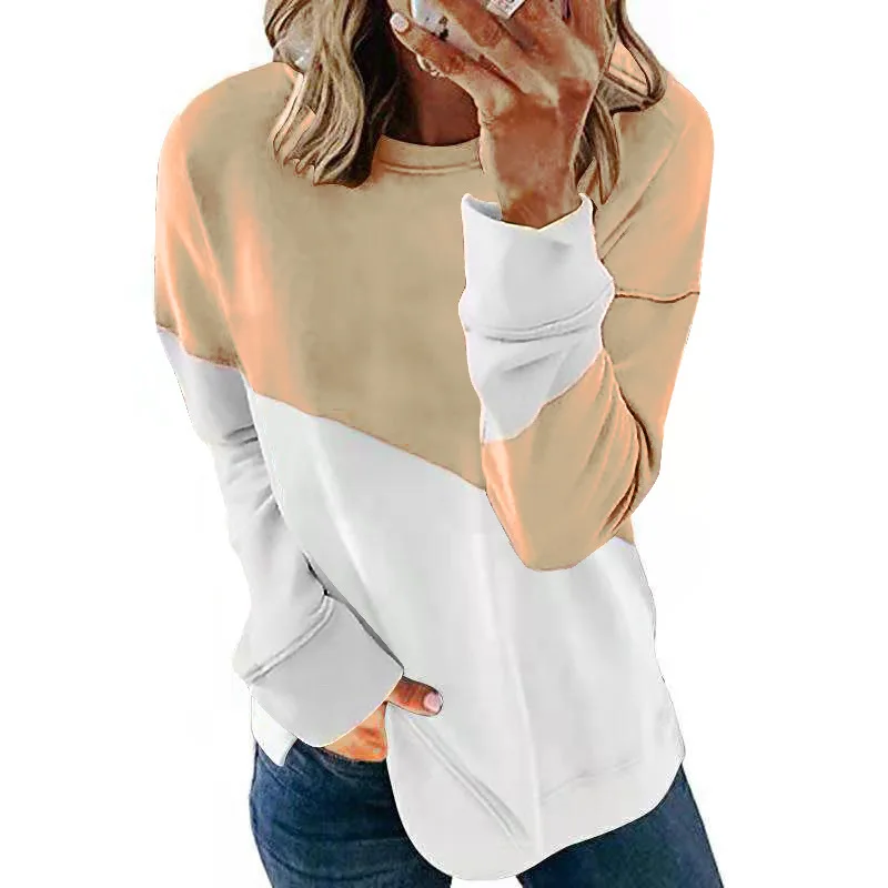 Women's Hoodie 2022 New Colorblocking Long Sleeve Round Collar Contrast Color Loose Sweater T-Shirt Top Women Caja Misteriosa