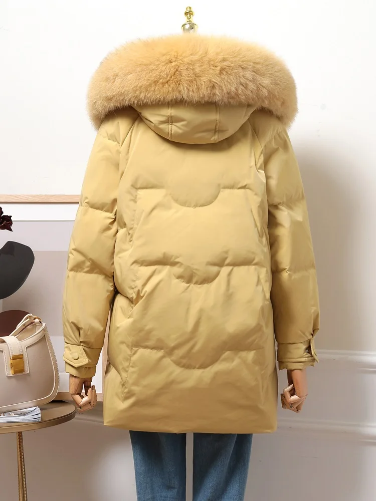 New Women Fox Fur Collar Down Jacket Casual Style Autumn Winter Coats And Parkas Female Outwear
