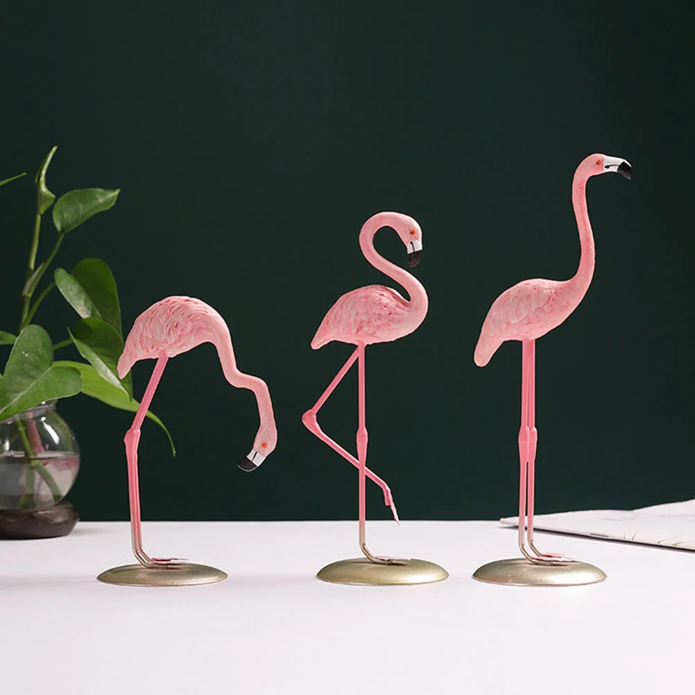 

3pcs Flamingo Statue Pink Resin Flamingo Figurine Decoration