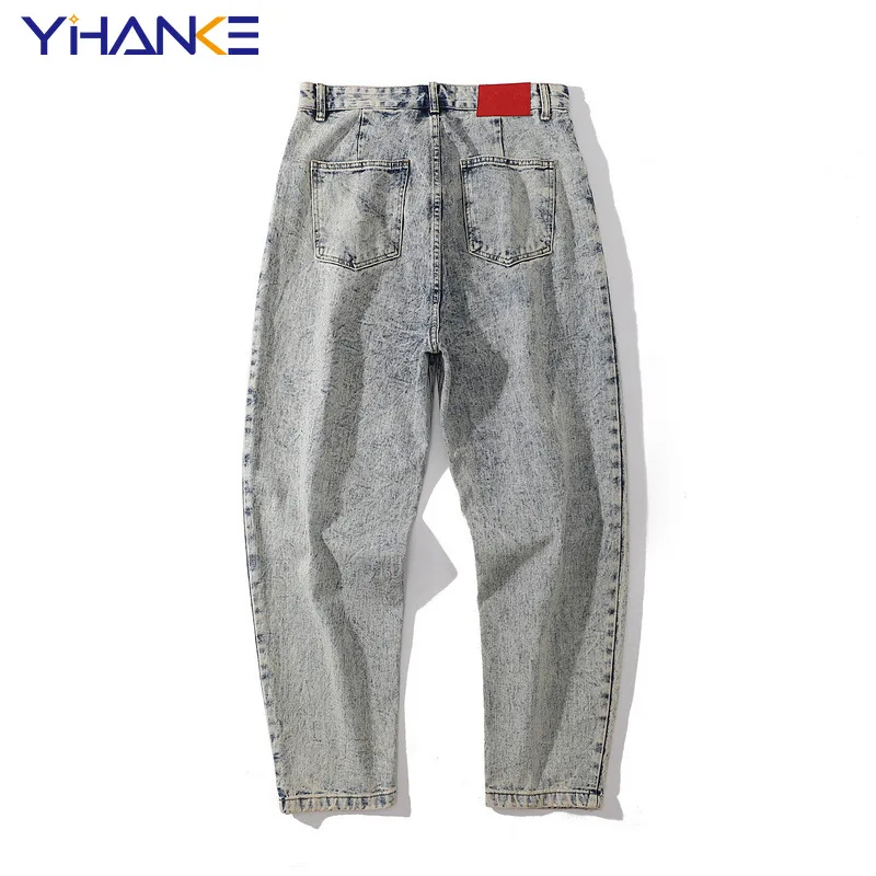 New Street Style Pants Retro Washed Jeans Men's Ins Tide Brand Loose Straight Denim Trousers Trendy Street Men's Clothing