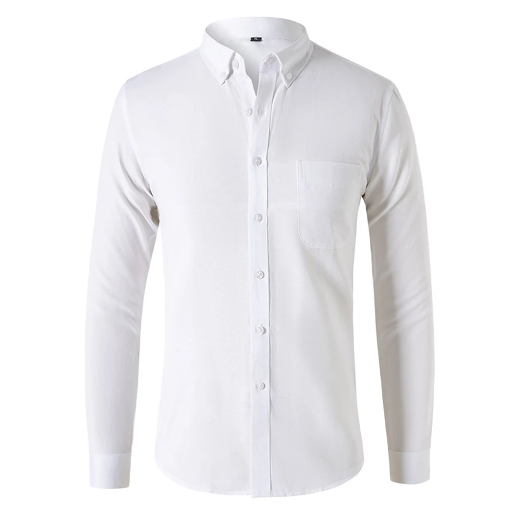 

Men's Lapel Shirt Solid Color Long Sleeve Button Up Blouse Casual Baggy Tops Available in Black White Blue Navy Grey