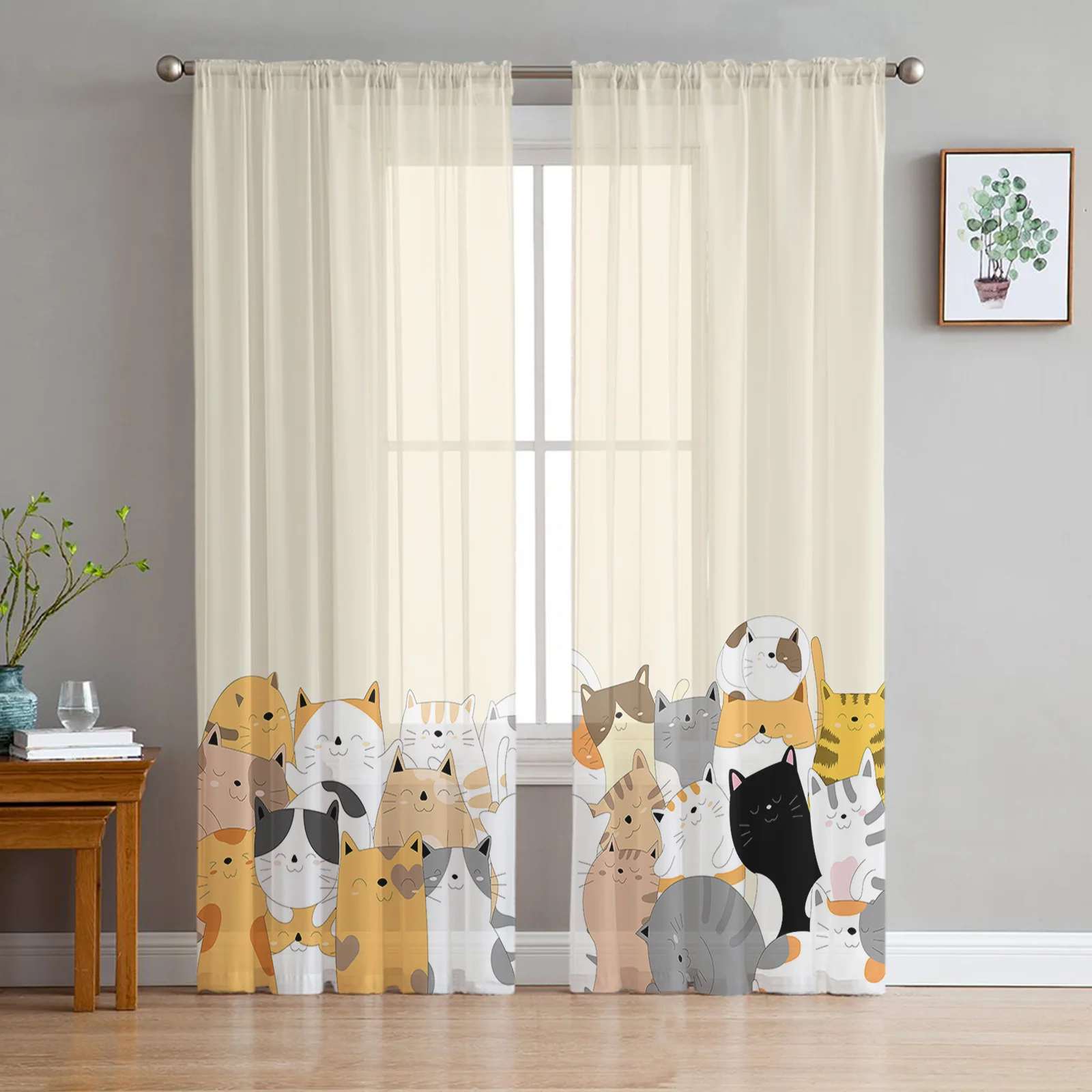 

Animal Cartoon Cat Sheer Curtains for Living Room Bedroom Tulle Curtain for Kitchen Home Decor Window Drapes