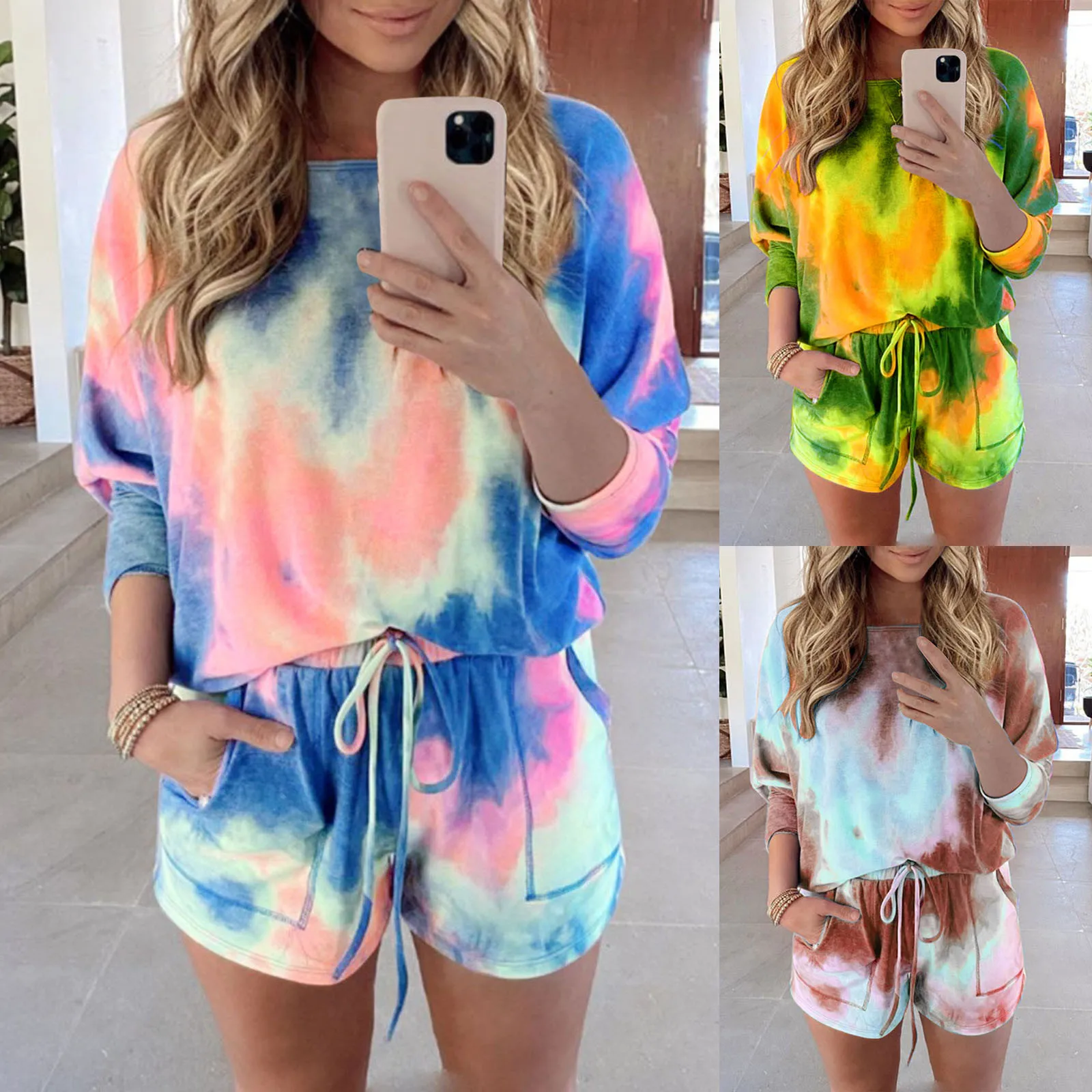 

Женские цветные шорты с длинным рукавом и принтом, Европейская и американская мода, женские тапочки с керамикой, купальный костюм, длинные ш...