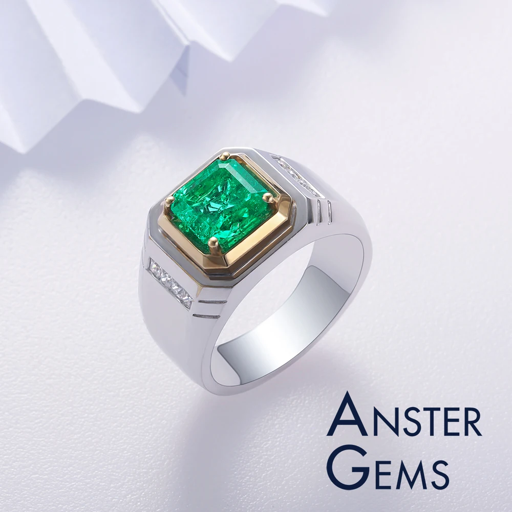 

Lab Grown Emerald 925 Silver Ring For Men Emerald 8*8mm Asscher Cut Fashion Man In Fine Polished Finish
