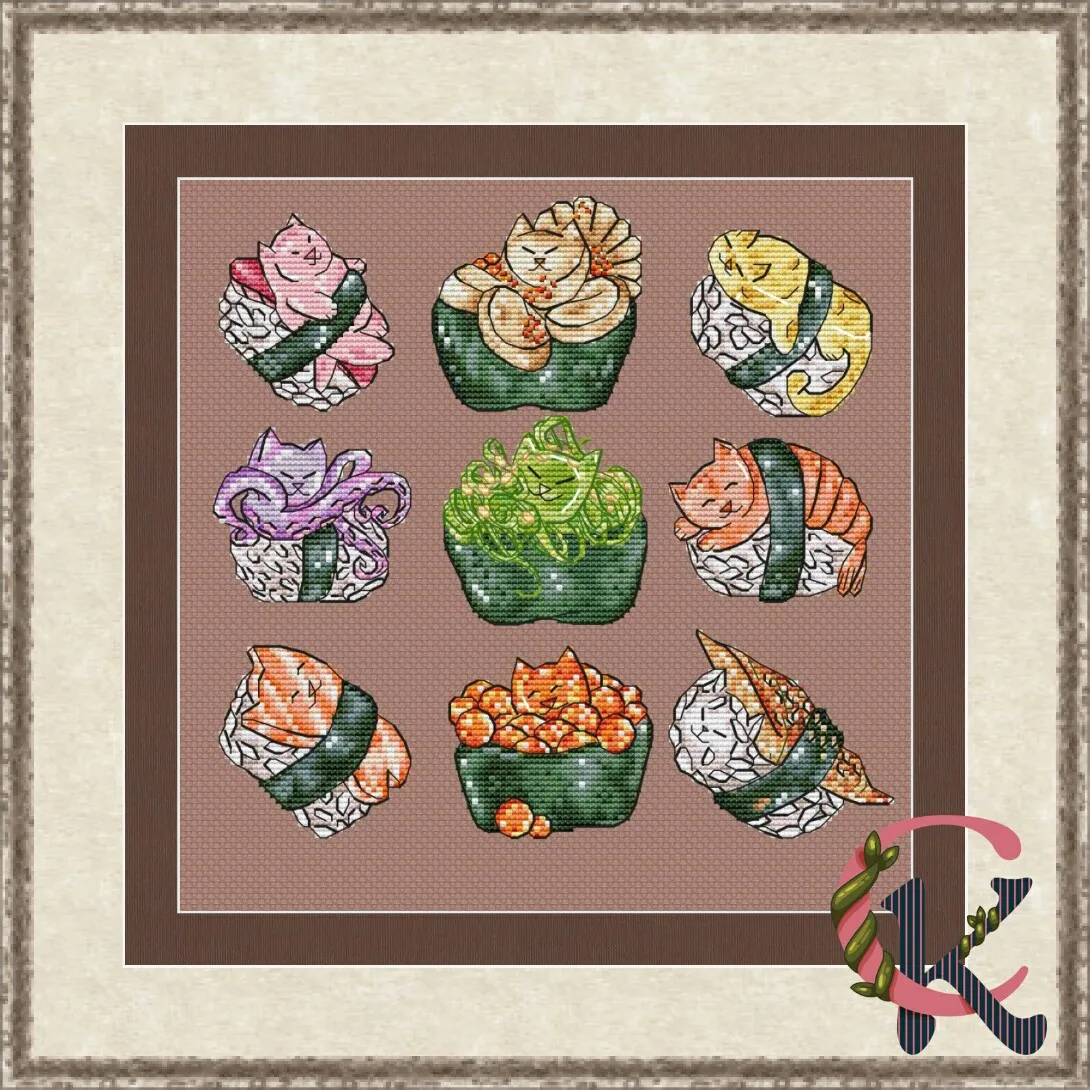 

Cat Sushi 32-31 embroidery kits, cross stitch kits,cotton frabric DIY homefun embroidery Shop7