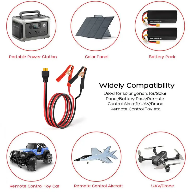 Фото Кабель 12AWG XT60 (гнездо) - зажимы типа «крокодил» для ALLPOWERS, EcoFlow, Anker, Bluetti, Fossibot, Oukitel и др. Портативная электростанция. №5