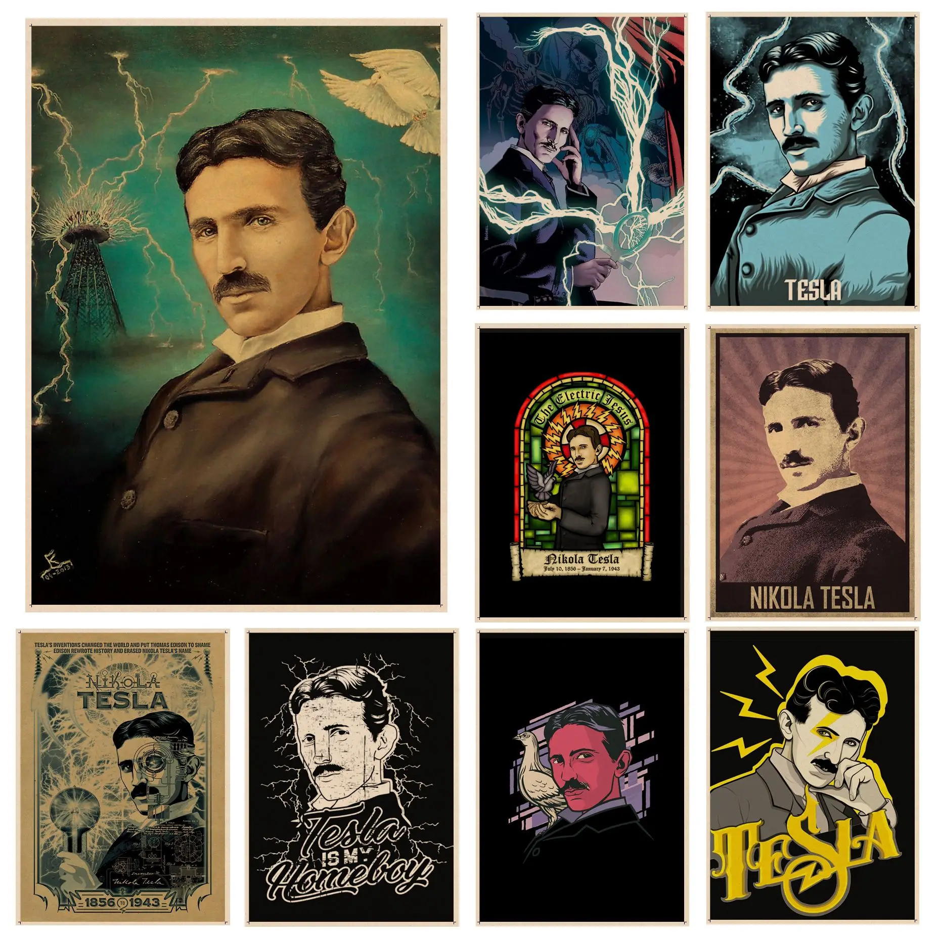 

Famous Scientists Nikola Tesla Good Quality Prints and Posters Kraft Paper Prints and Posters Vintage decorative painting