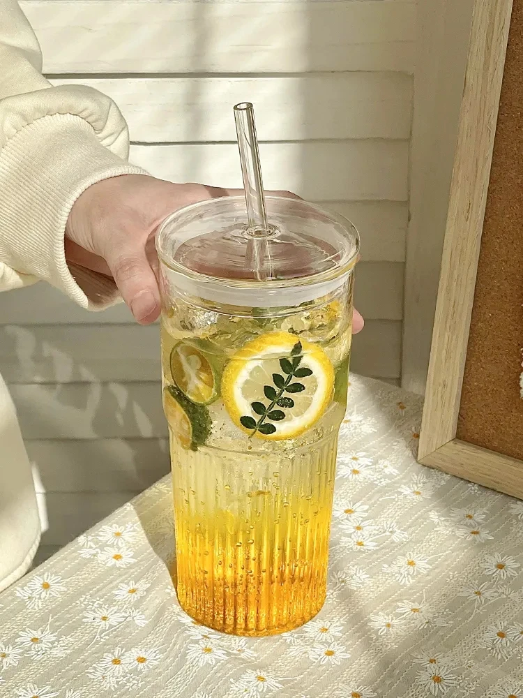 

550ml Large Capacity Straw Glass Cup With Lid High-value Cold Drink Juice Drinking Cup Essential For Drinking Water In Summer