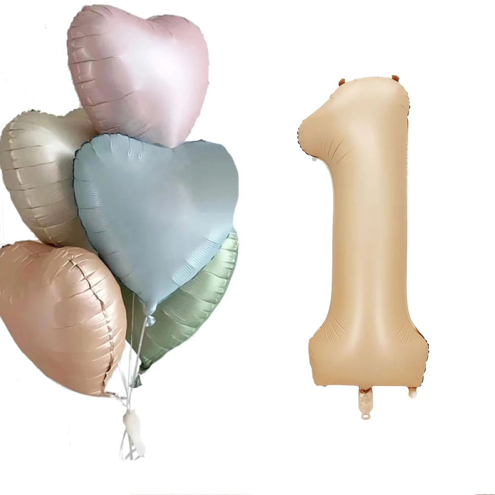 

Retro Caramel Color Heart Helium Balloons with 32inch Number Foil Balloon Kids 1st Birthday Party Decoration Baby Shower Favors