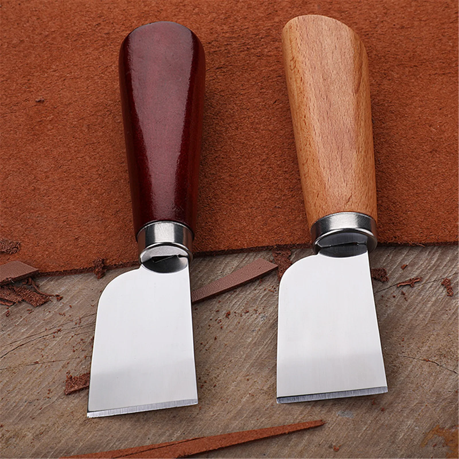 

Stainless Steel Leather Thinning Knife Diy Handmade Material Cutting Crop Tool Wide Mouth Trimmer Beech Wood Handle 16*4cm