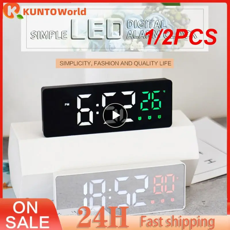 

1/2PCS Digital Alarm Clock Temperature Date Display Snooze USB Desktop Strip Mirror LED Clocks for Living Room Decoration