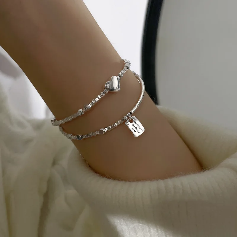 Браслет из серебра 925 пробы с сердечком для женщин 2024 модная роскошная бамбуковая