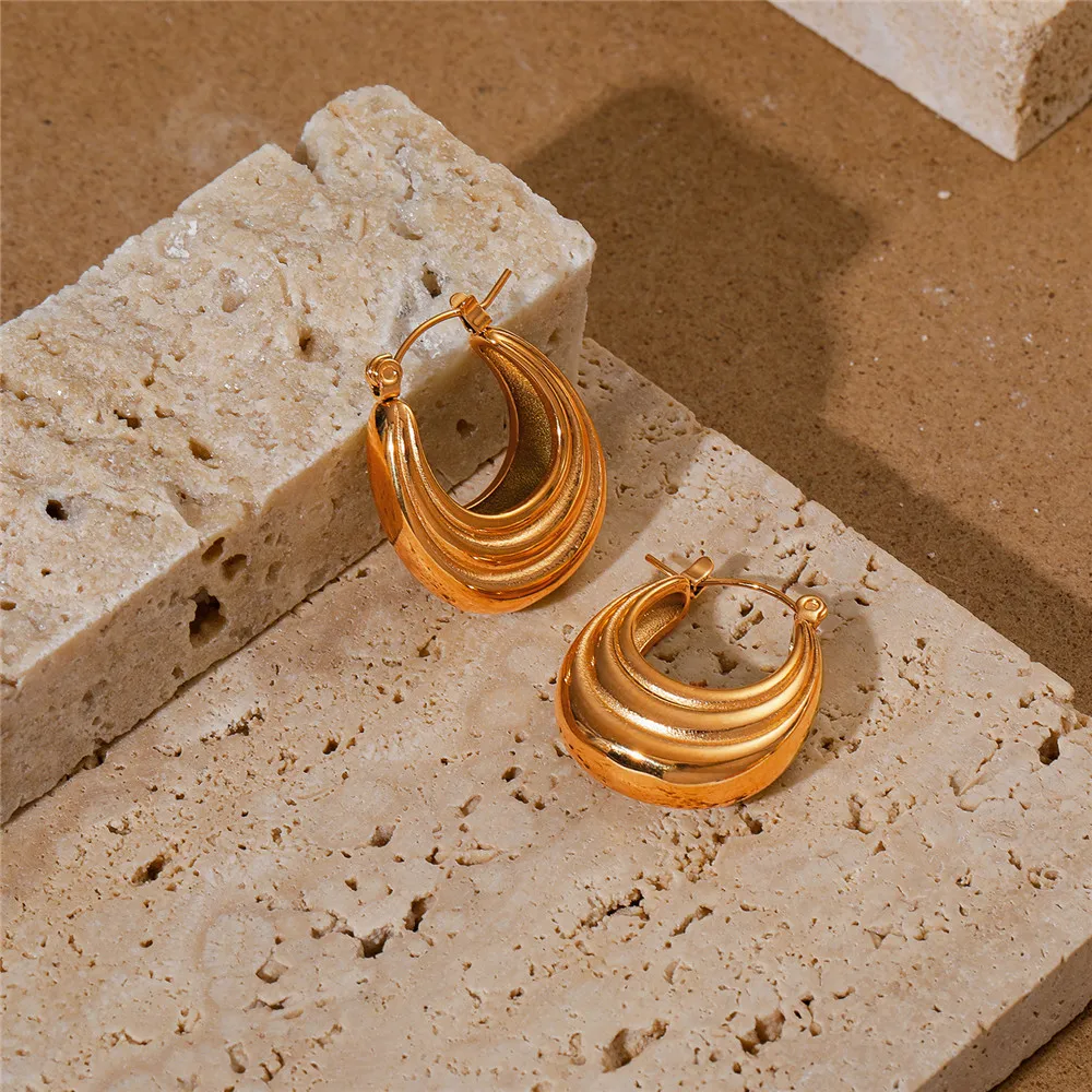 

BOAKO Fashon 316L Stainless Steel Hoop Earring Geometry Croissant 18K Gold Plated Colorless Waterproof Classic Irregular Earring