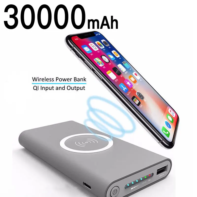 

Chargeur externe Portable sans fil 30000mAh, charge rapide, haute capacité, pour iPhone Xiaomi Samsung