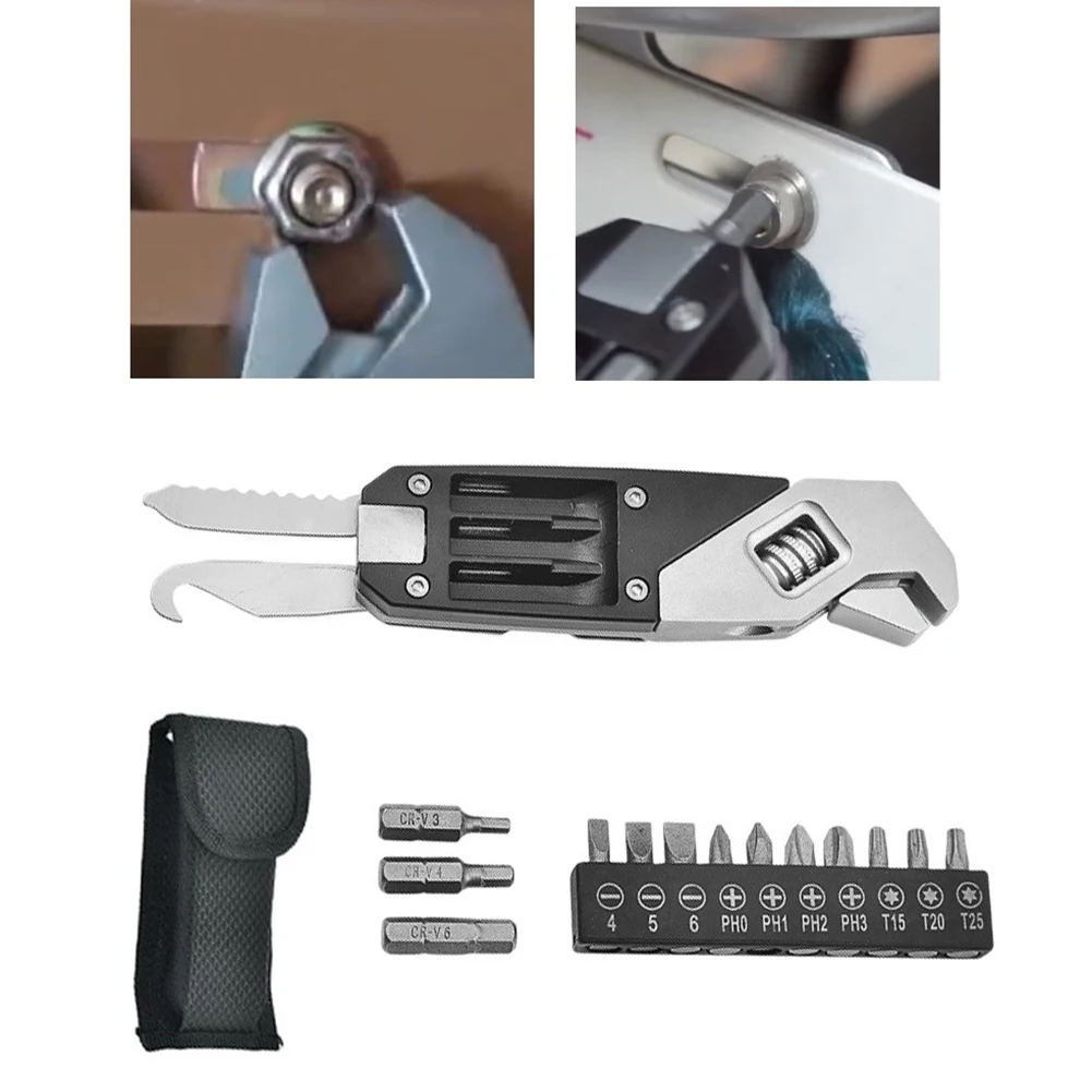 

1pcs Stainless Steel Adjustable Wrench Portable Torx Slotted Cross Screwdriver Bits With Oxford Bag For Repairing Tools