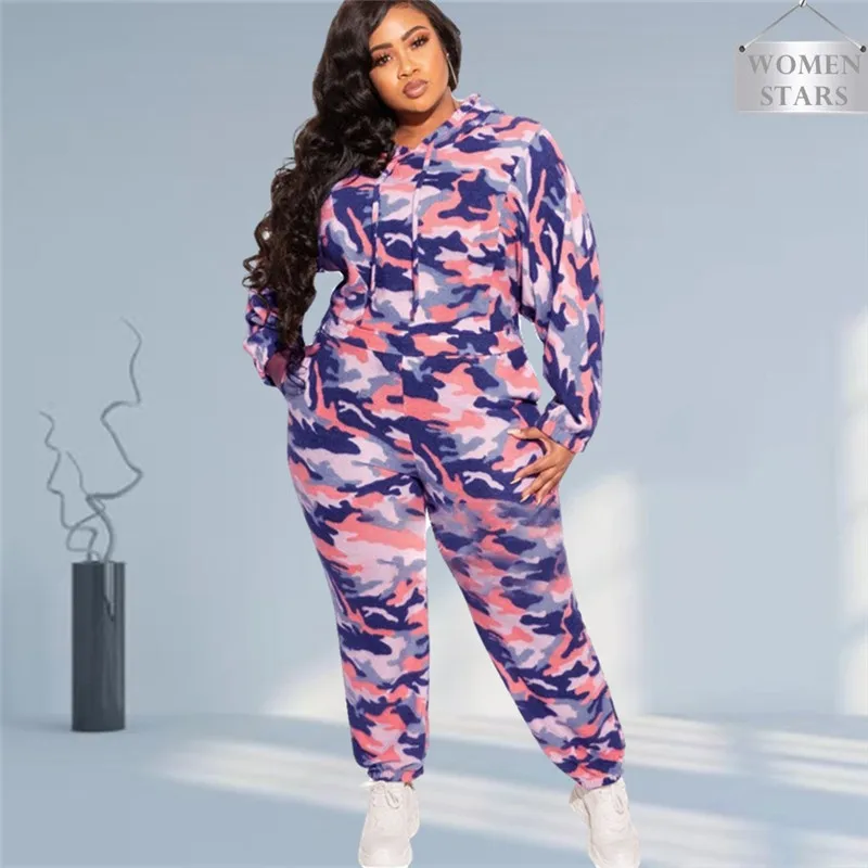 

Camouflage Two Piece Set Women Plus Size Clothing Sweatsuit Sweatpants Sets Casual Jogger Fitness Outfits Wholesale Dropshipping