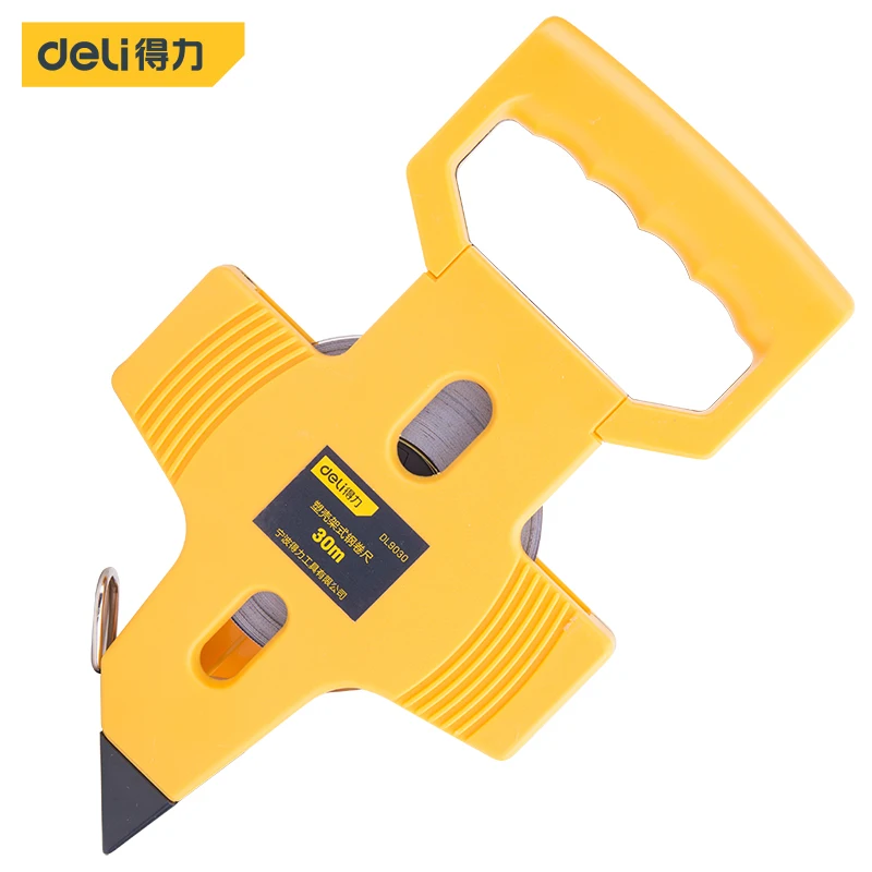 

Deli 30M Open Reel Steel Tape Measure With Shelf Plastic Shelf Ruler Thickened Wear-Resistant Glass Fiber Ruler Measuring Tool