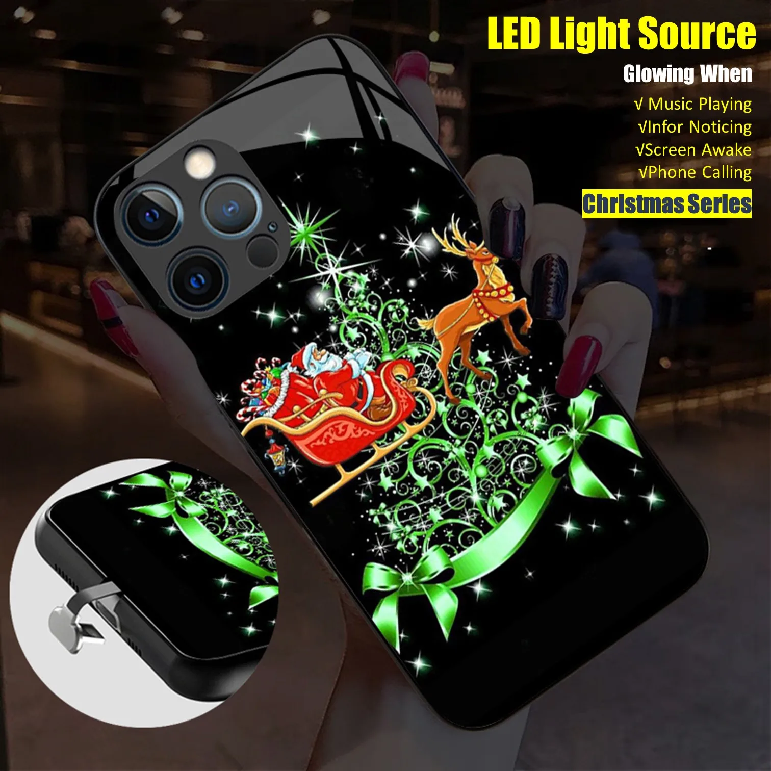 Рождественский светодиодный светящийся чехол с голосовым датчиком для телефона